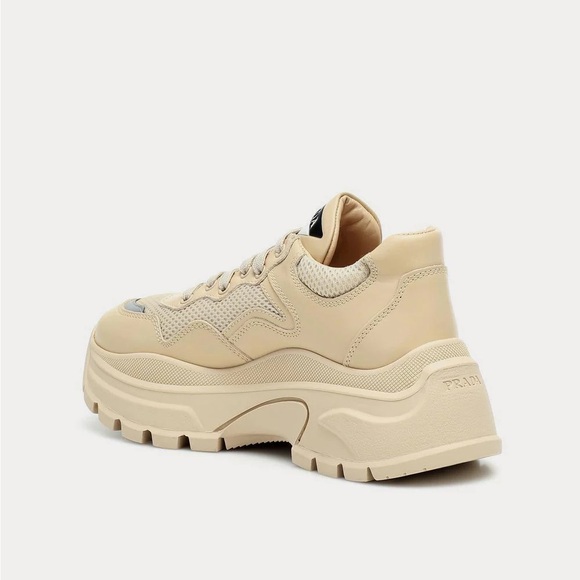 Prada - Centaurus Leather Beige Low Top Sneakers - Picture 3 of 5